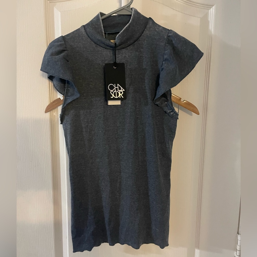 Chasor Women's Blue Ruffle Sleeve Top